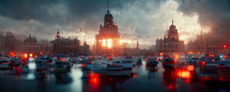 Panoramic view of Moscow at night, Russia. Panoramaの素材