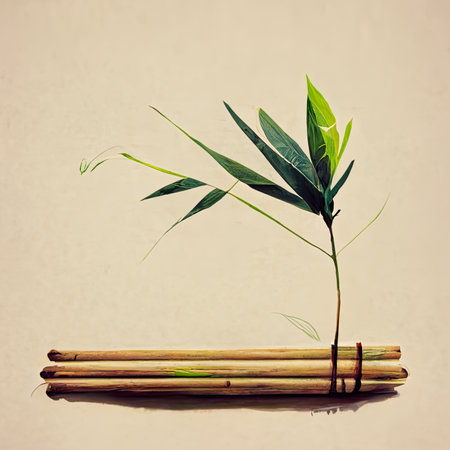 Bamboo and bamboo sticks on grunge background. vintage styles.の素材