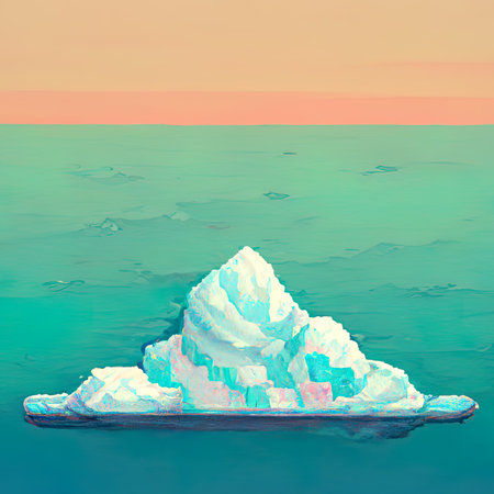 Iceberg in the ocean at sunset. 3d render illustration.の素材