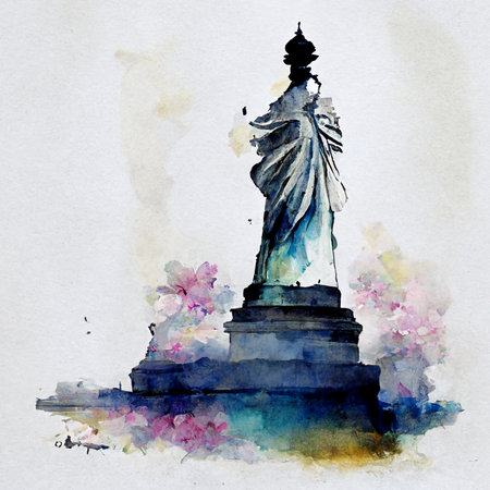 Watercolor illustration of Statue of Liberty in New York City, USAの素材