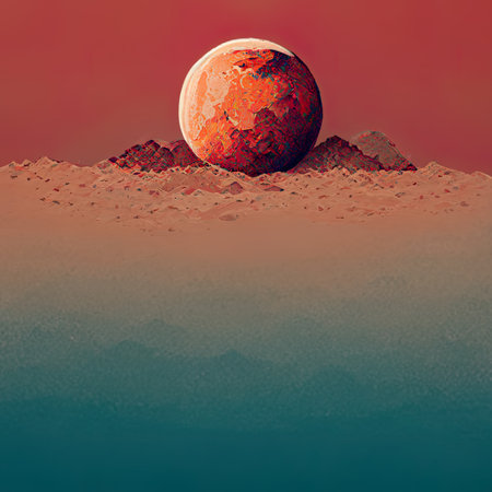 3D rendering of a red planet in the desert. 3D illustration.の素材