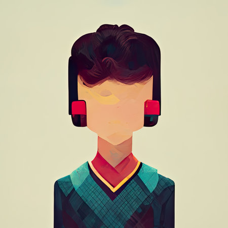 Portrait of a young man with headphones. Vector illustration in retro style.の素材