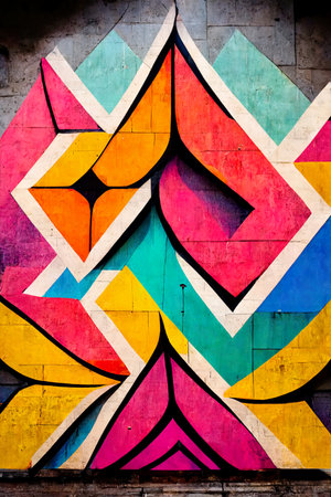 Colorful street art graffiti. Abstract creative drawing fashion colors on the walls of the city. Urban Contemporary Cultureの素材