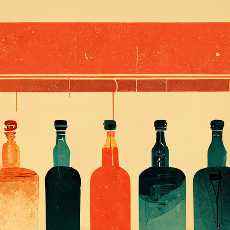 Vintage background with bottles of alcoholic beverages. Grunge styles.の素材