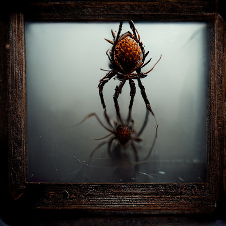 spider in a glass frame on a dark background. tintedの素材
