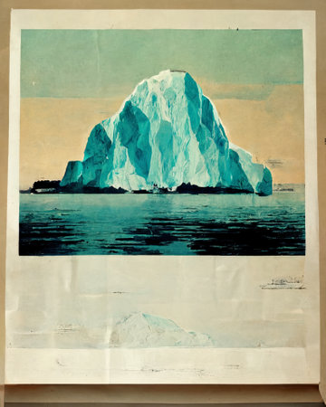 Antarctic landscape with icebergs and sea. vintage styles.の素材