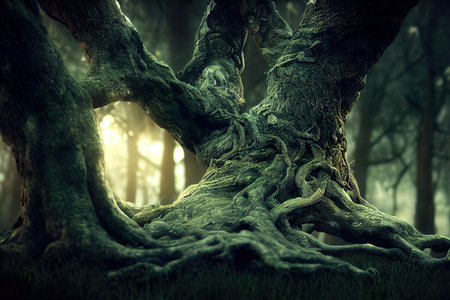Old tree in the forest. Halloween concept. 3D Renderingの素材