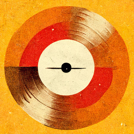 Grunge vinyl record on a textured background with copy spaceの素材