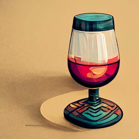 wineglass with red wine on a brown background. 3d illustrationの素材