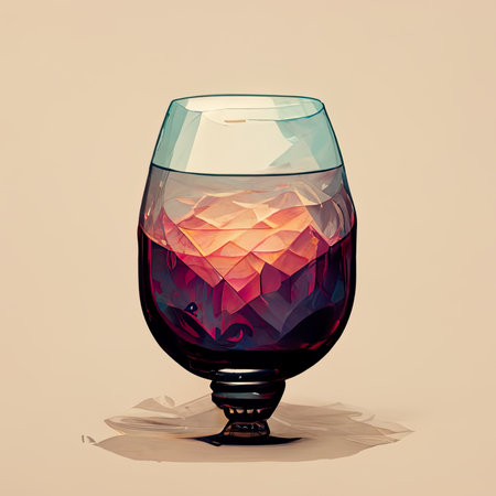 Illustration of a glass of red wine with reflection in it.の素材