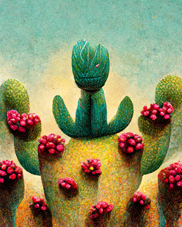 Cactus on grunge textured background. 3D illustration.の素材