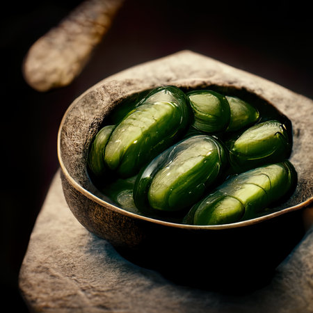 Slices of fresh cucumber in a wooden bowl. selective focus. Toned.の素材