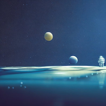 Astronaut and planets in deep space. Elements of this image furnished by NASAの素材