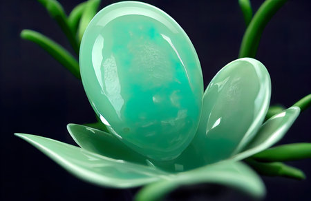 Easter egg with green leaves on black background. 3d illustrationの素材