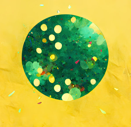 abstract watercolor background with spots and stains in green and yellow colorsの素材