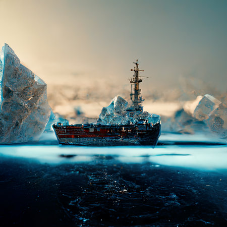 A large ship in the ice of the ocean. 3d renderingの素材
