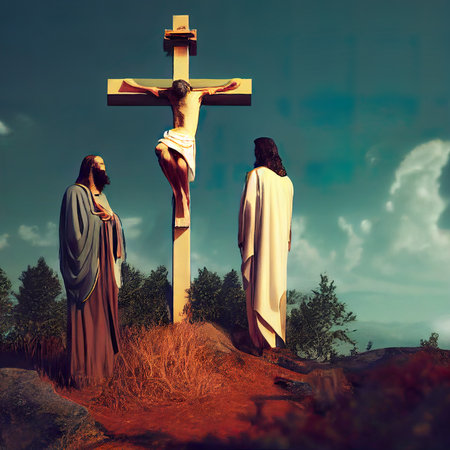 Jesus Christ on the cross with the Crucifixion of Jesus Christの素材