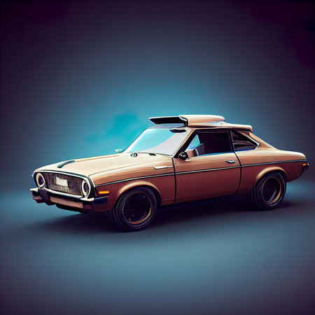 Classic car on a blue background. 3d rendering. vintage car.の素材