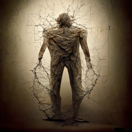 3d rendering of a human body made of crumpled paperの素材