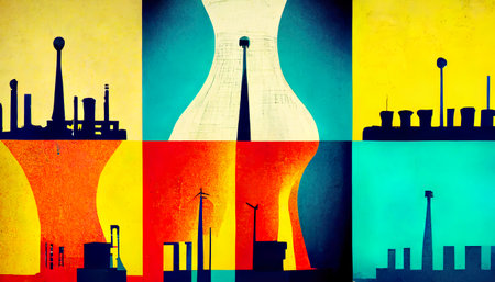 Industrial Landscape with Refinery Silhouettes in Pop Art Styleの素材