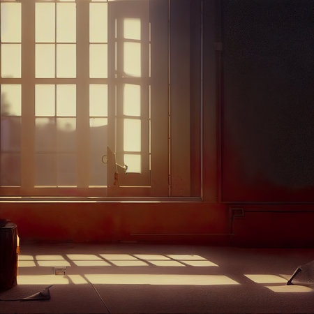 Room with big window and sunlight. 3d rendering. vintage styles.の素材