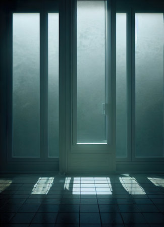 dark room with light coming through the window, 3d render illustrationの素材