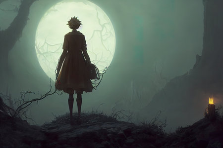 Halloween witch in the dark forest,3d render illustration.の素材