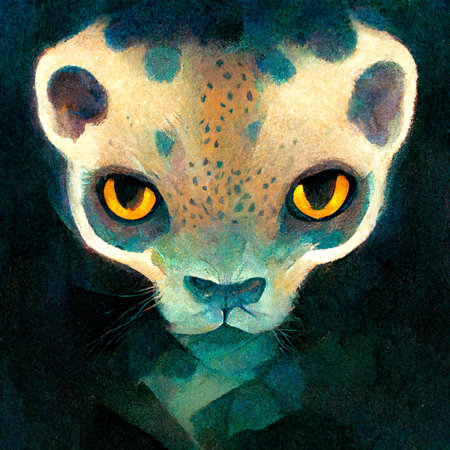 Watercolor leopard portrait on black background. Hand drawn illustration.の素材