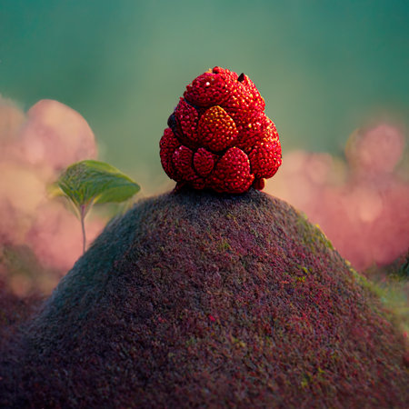 Strawberry on a rock. Colorful background. selective focus.の素材