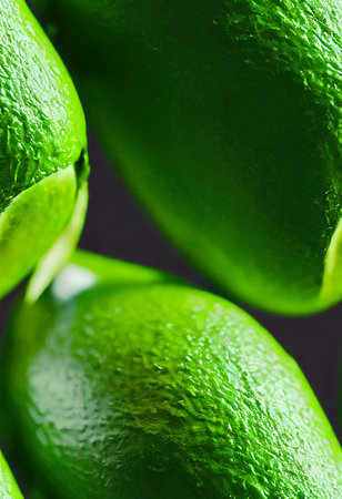 Fresh green limes on a black background. Shallow dof.の素材