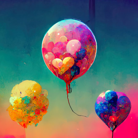 Colorful balloons painted with watercolors. Abstract colorful background.の素材
