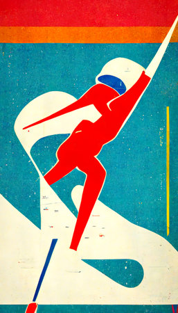 Paintography in the style of the 20th century. Illustration of a skier in action.の素材