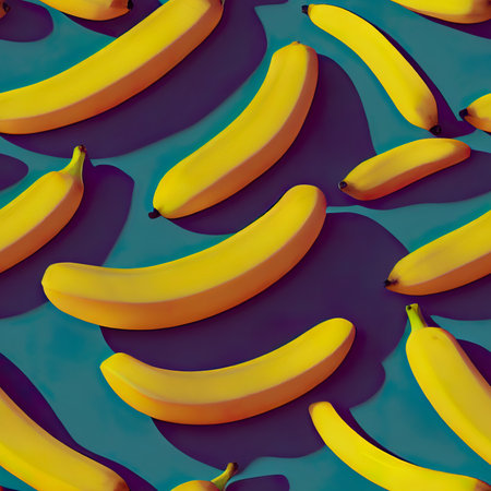Banana pattern on blue background. Minimal styles. 3d renderの素材