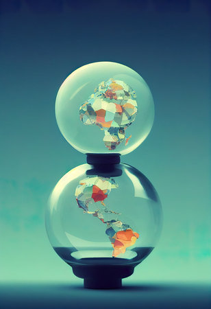 Crystal ball with world map inside. 3D illustration. vintage styles.の素材