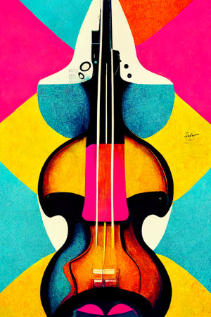 violin on colorful background, closeup photo with vintage filter effectの素材