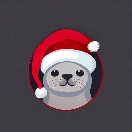 Cute seal in a red Santa Claus hat. Vector illustration.の素材