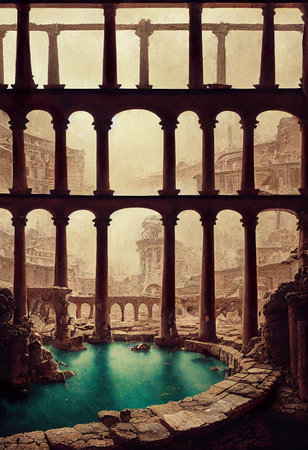 Ancient Roman baths in Rome, Italy. Vintage style toned pictureの素材