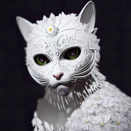 White cat with green eyes on a black background. 3d renderingの素材