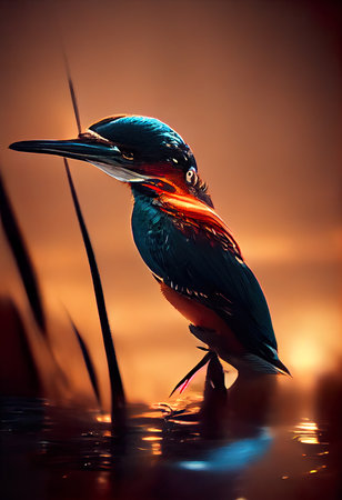 Kingfisher (Halcyon smyrnensis) at sunsetの素材