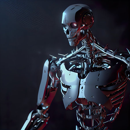 3D rendered Illustration of a male cyborg isolated on black backgroundの素材