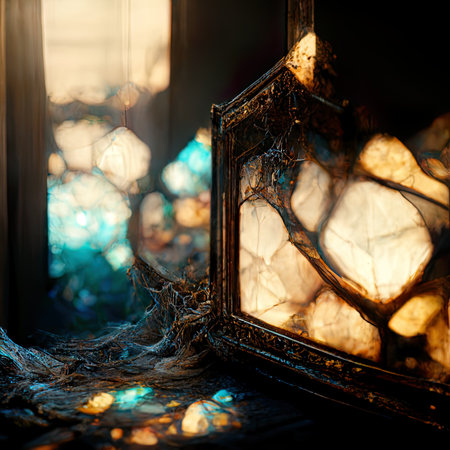 Halloween background with cobwebs and vintage mirror. Halloween conceptの素材