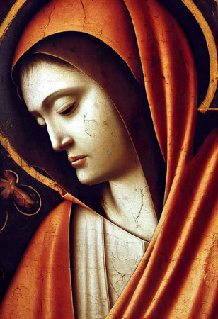 Portrait of the Virgin Mary on the altar in the church.の素材