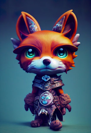 Funny little fox with big eyes in the form of a robotの素材