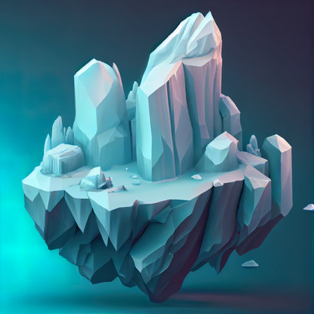 Iceberg in low poly style on blue background. 3d renderingの素材