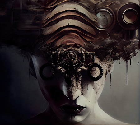 Cyborg woman with gears and cogwheels on her head.の素材