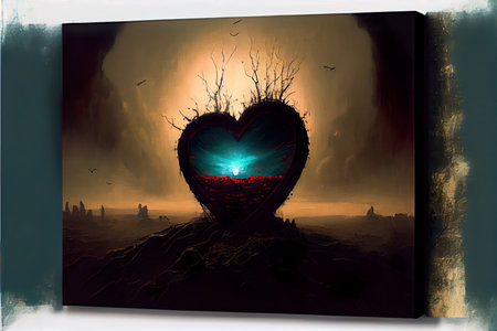 Graphic image of a heart with a burning heart in the backgroundの素材