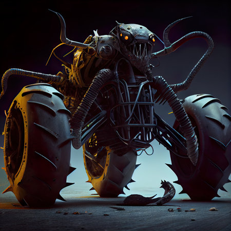 3d rendering of a monster on a dark background. 3d illustration.の素材