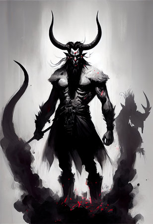 Devil with blood and smoke on a white background. illustration.の素材