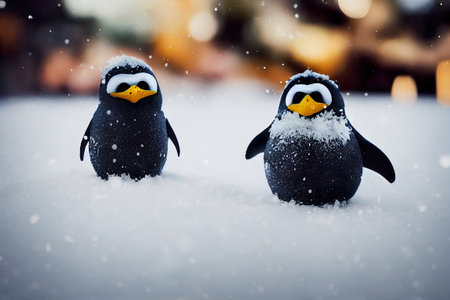 Cute penguins in the snow. Christmas and New Year concept.の素材