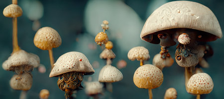 mushrooms growing in the wild, close-up macro photographyの素材